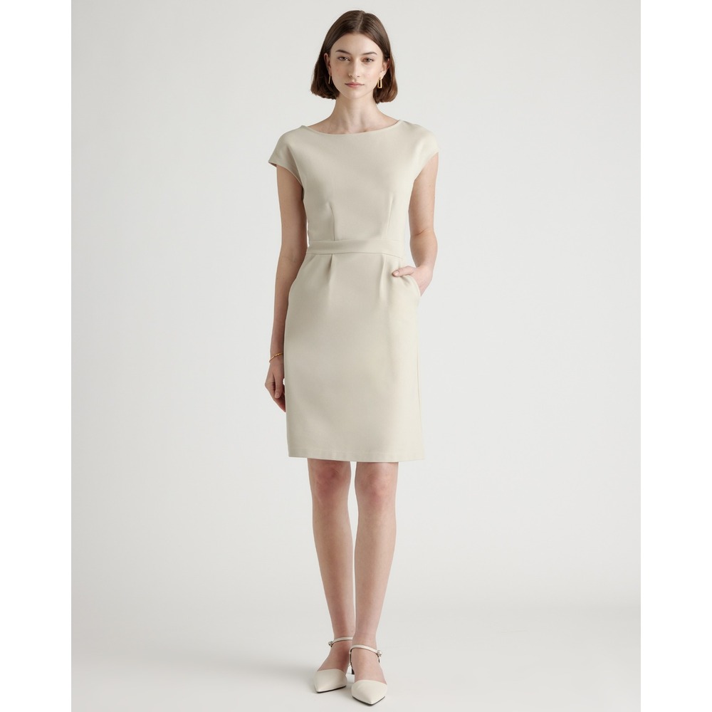 Quince Ponte Sheath Dress Beige Sleeveless Pocket Minimalist XS Work Neutral New
